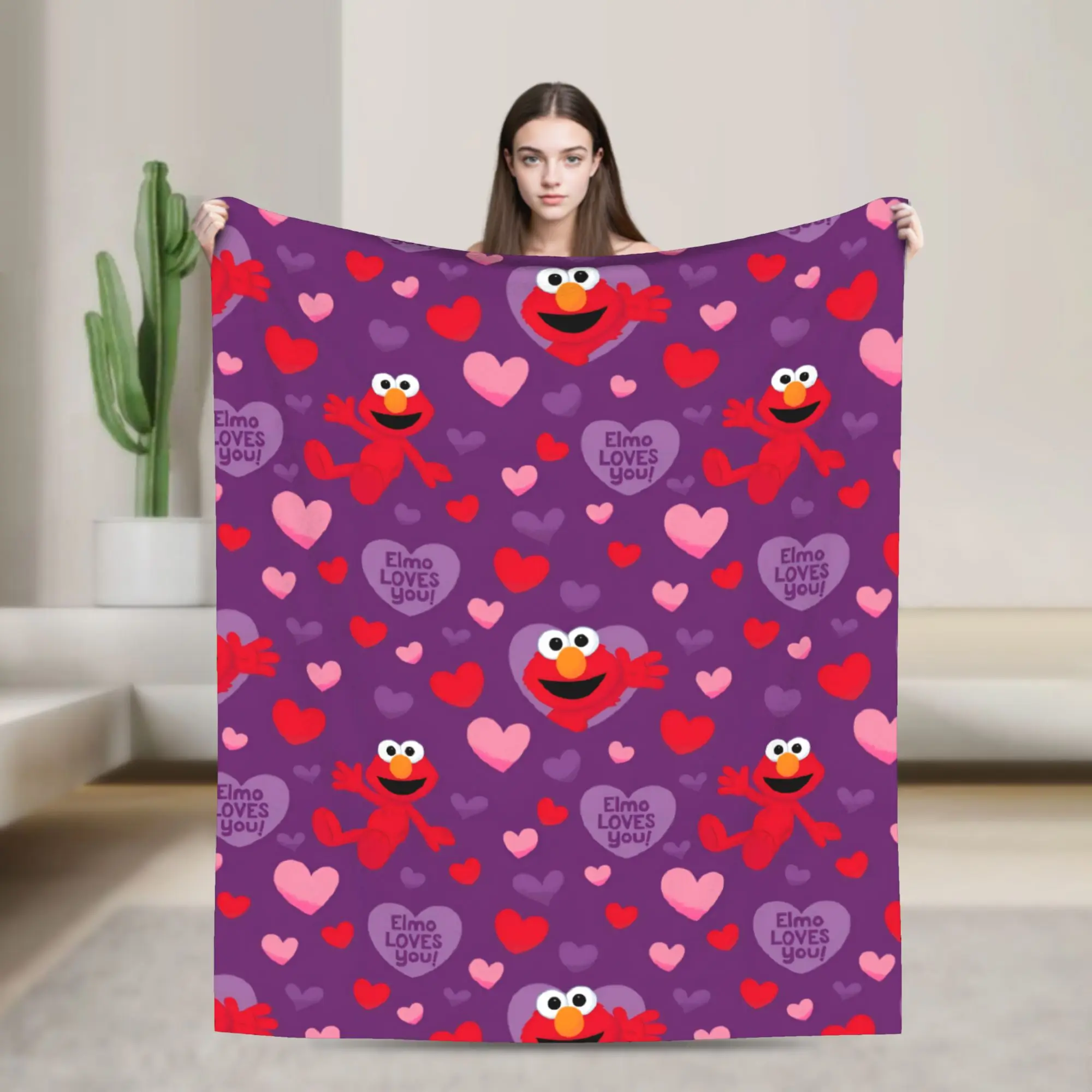 Elmo Loves You Valentine's Day Blanket S-Sesames Streets Warm Blanket For Couch Chair Picnic Flannel Bedspread Bed Cover