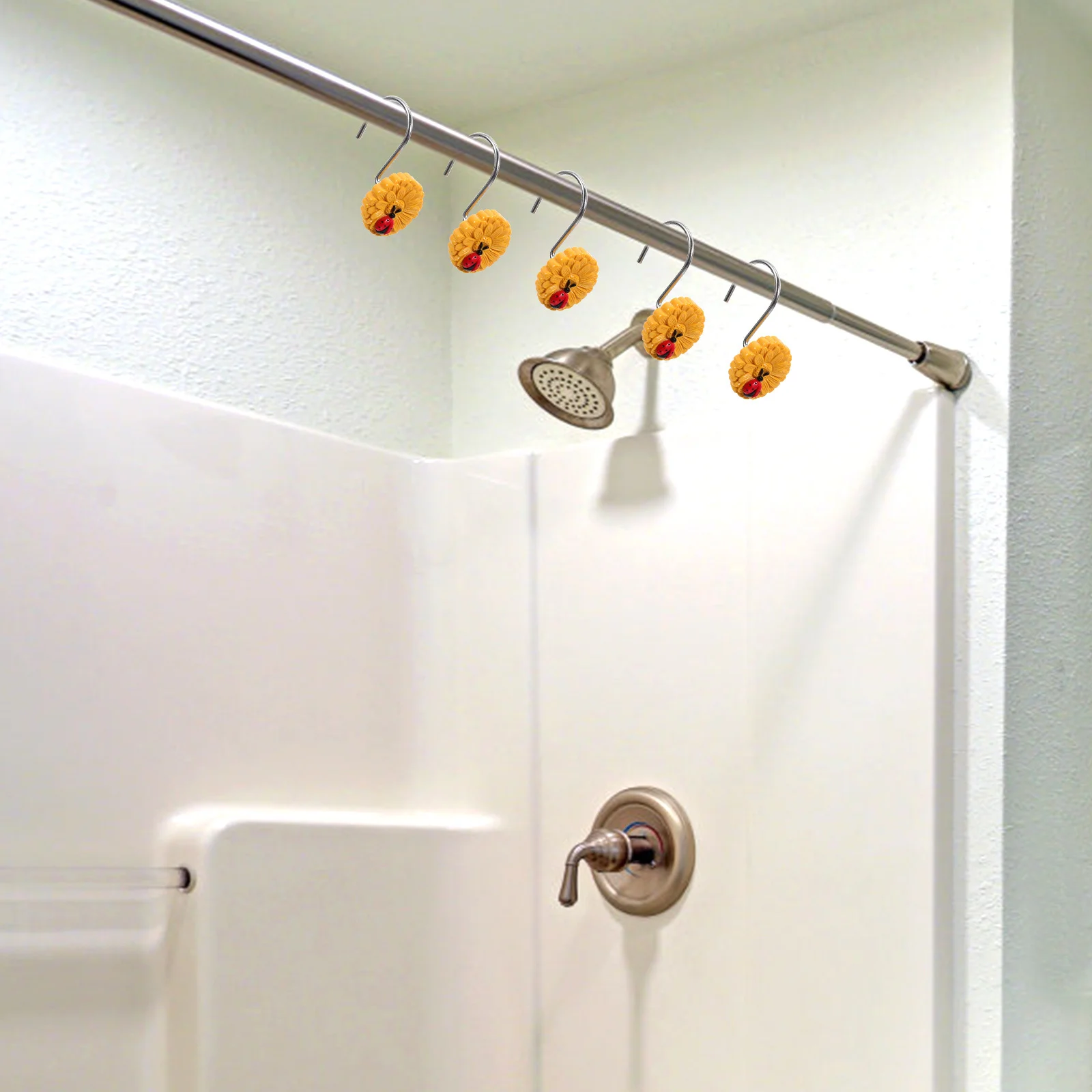 

12Pcs Sunflower and Ladybird Shower Curtain Hooks Decorative Curtain Hangers for Bathroom Bedroom Use Bathroom Hooks