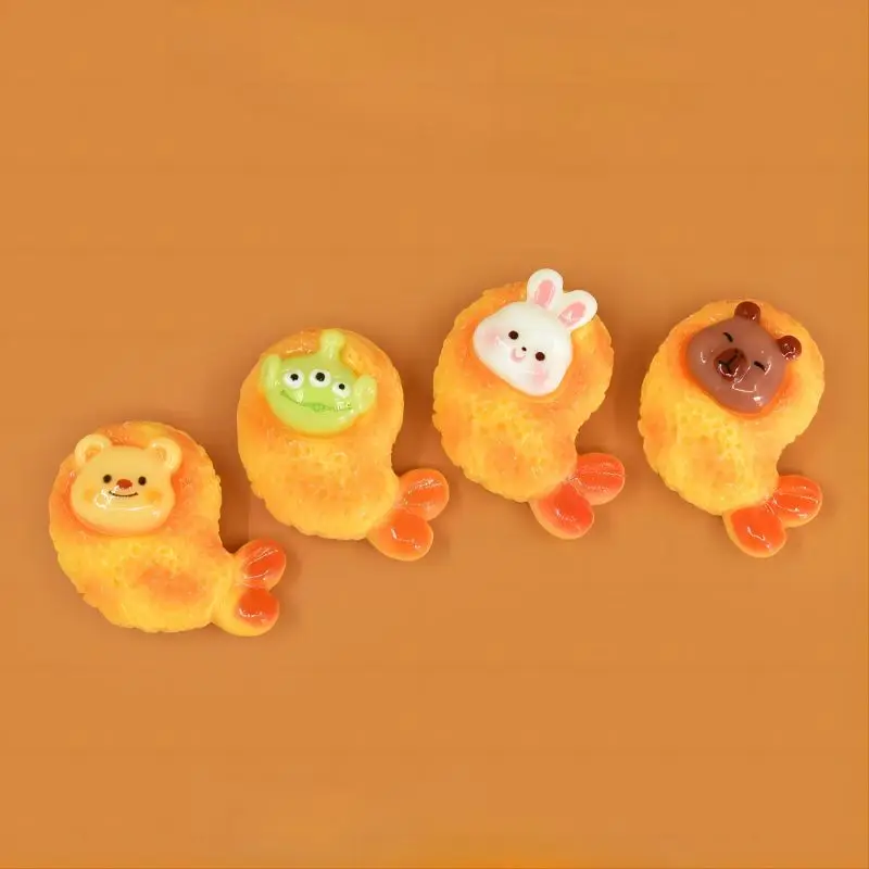 10pcs Resin DIY Accessories Miniature Food Play Fried Shrimp Roll Cartoon Toy Cream Glue Accessories