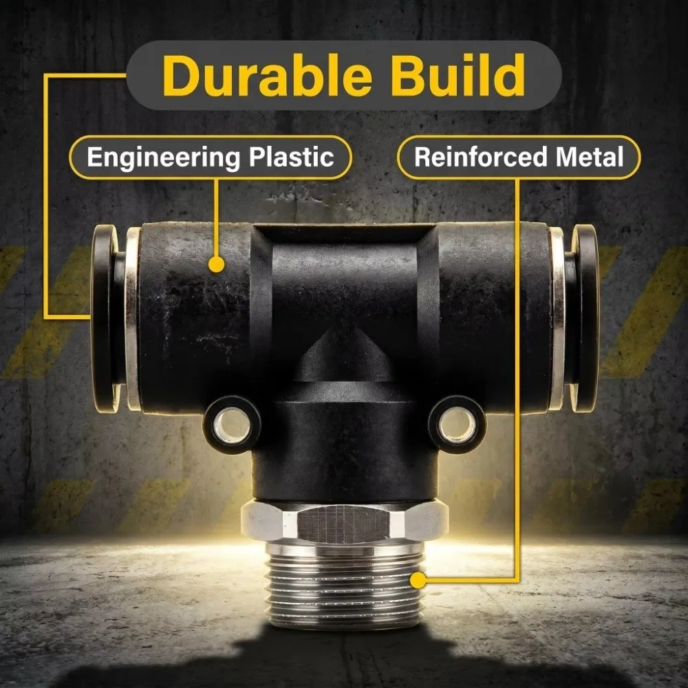 T Shape Air Hose Connector Male Threaded Port Leak Resistant Push To Connect Fitting 4-6mm Tube Versatile Tube Fitting Connector