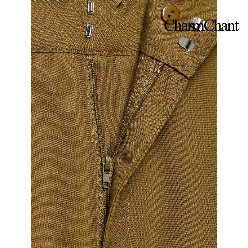 CHARMCHANT Women's High Waist Wide Leg Pants Pleated Front Slant Pockets Casual Office Workwear Streetwear Spring Autumn 2026