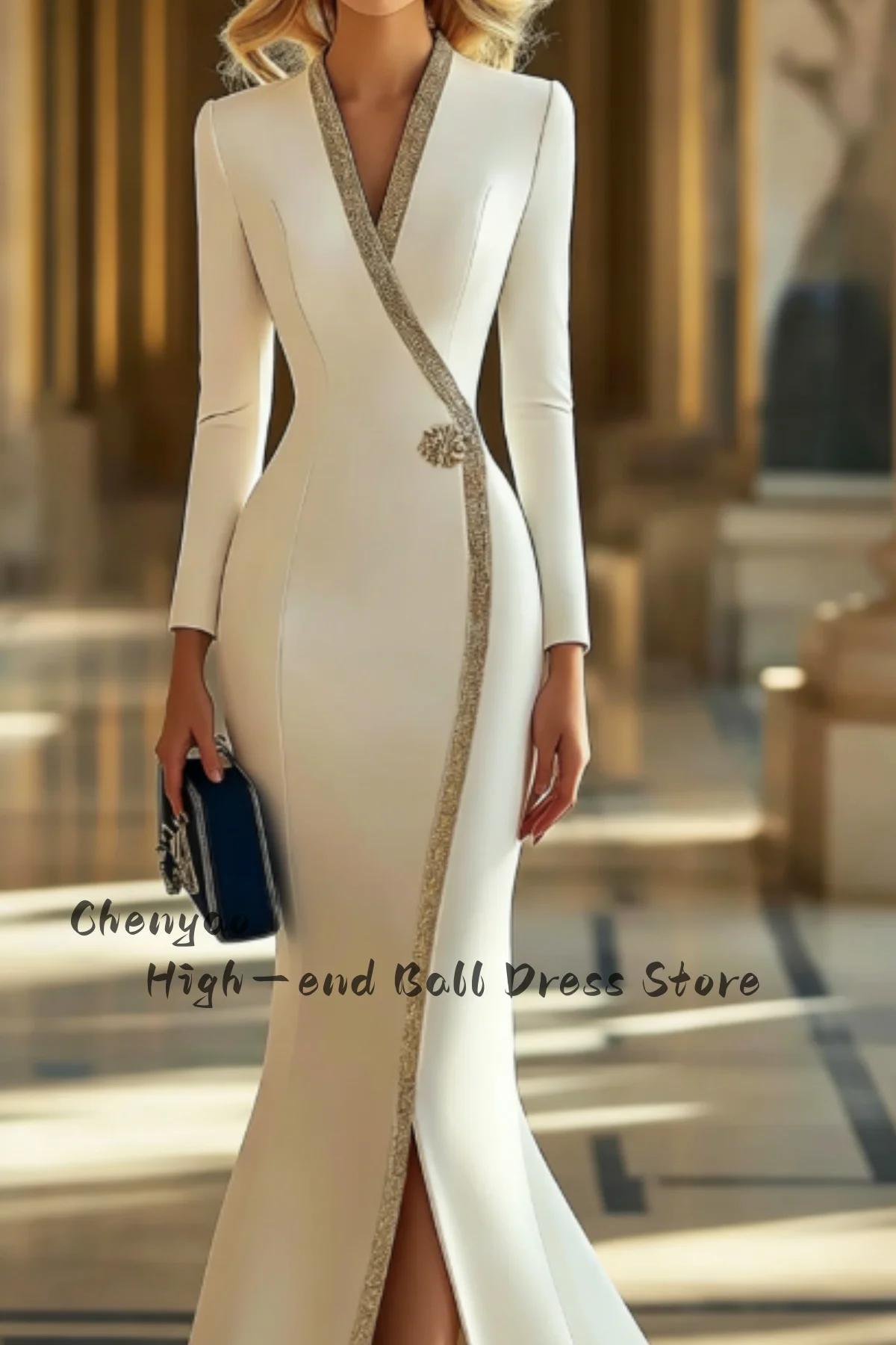 

TIANTIAN Customized Formal Evening Dress Rhinestone Ribbon Cross Neck Mermaid Split Floor-length Gown платье на выпускной