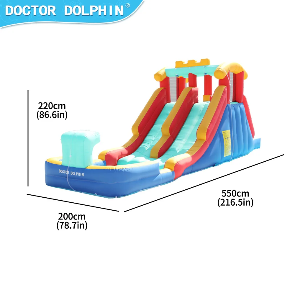 Château gonflable Doctor Dolphin, toboggan de pulvérisation d'eau pour la maison, Double toboggan gonflable pour enfants, Mini château, maison de rebond