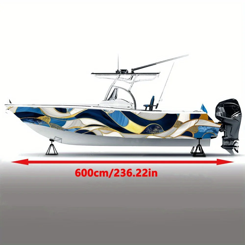 Blue Gold Wave Lines Beautiful Waterproof Boat Sticker Vinyl Ship Pontoon Deck Boat Fishing Decorative Pontoon Boats Decal