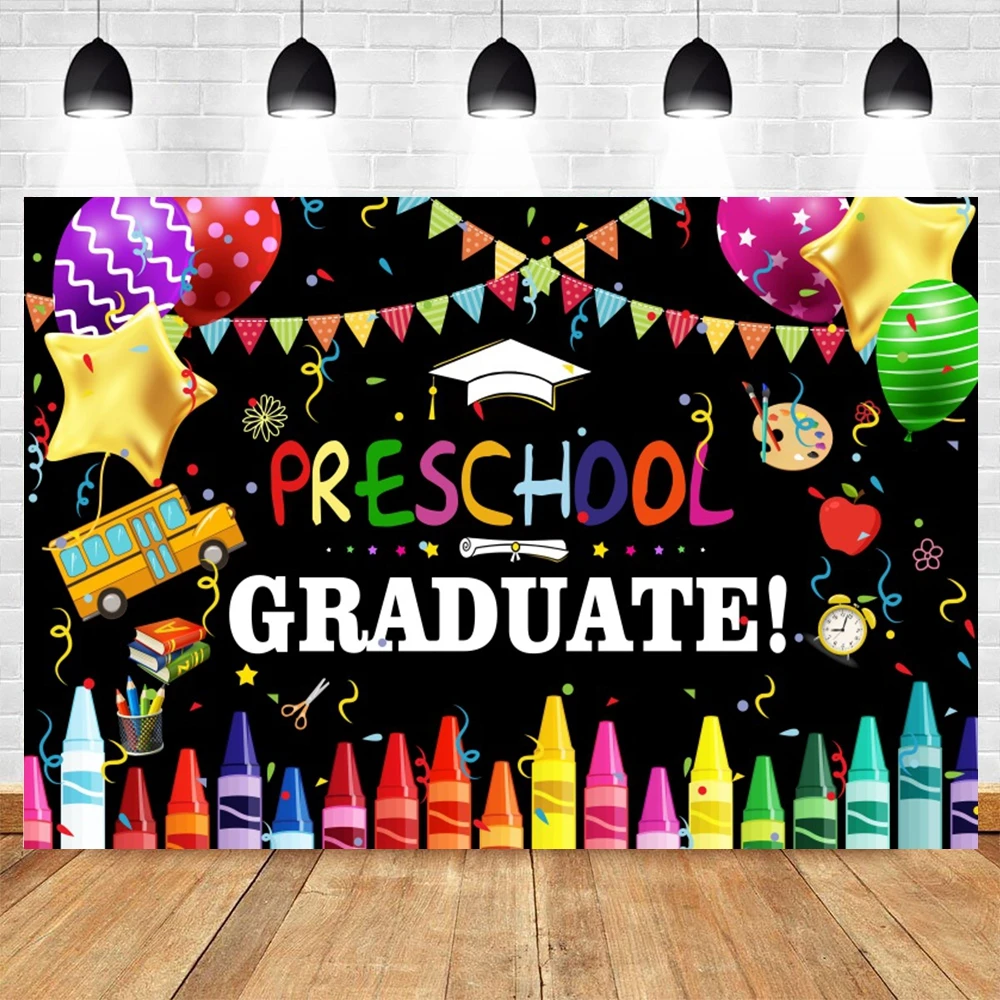 Kindergarten Preschool Graduate Backdrop Pencils Schoolbag Graduation Party Photography Background Decor Photo Studio Props