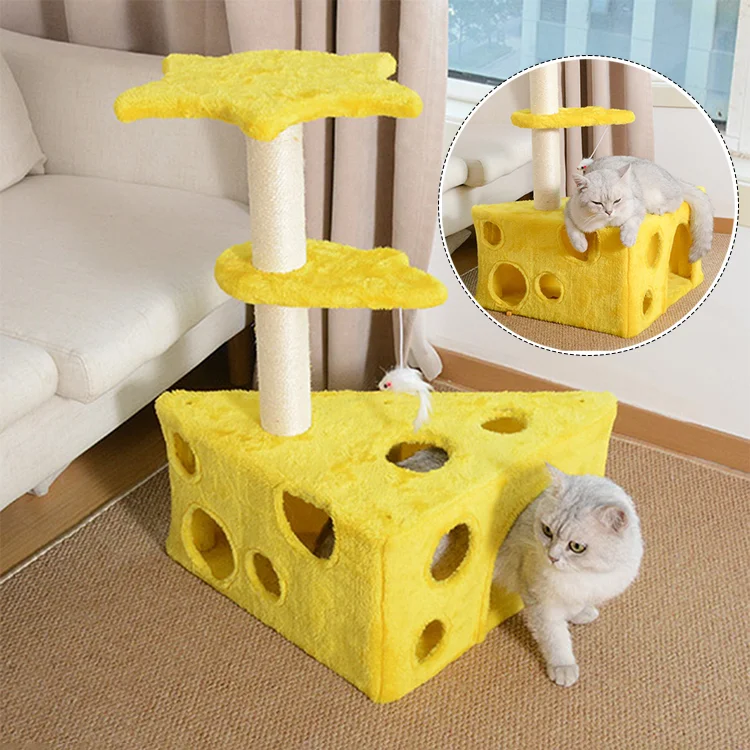 Cat Climbing Frame Tree Cat Climbing Frame Cheese Shape Cats Condo With Scratching Post Safe Stable Design Cat Tower With Sisal