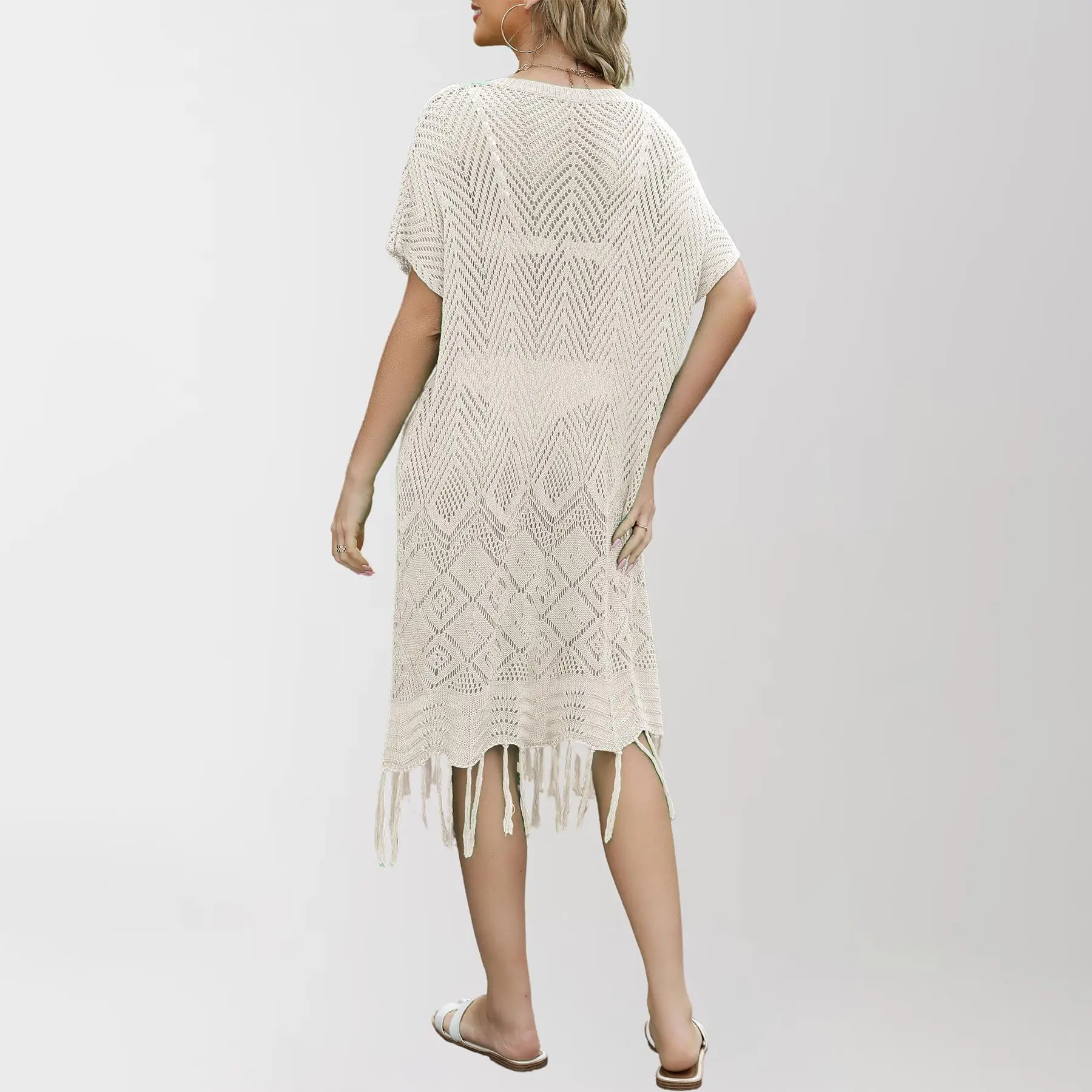 تنورة صيفية 2024 بجانب الشاطئ بلون نقي مجوفة على شكل حرف V مقاس كبير تنورة شرابة غير رسمية ميدي دكتور للنساء Ci Walk