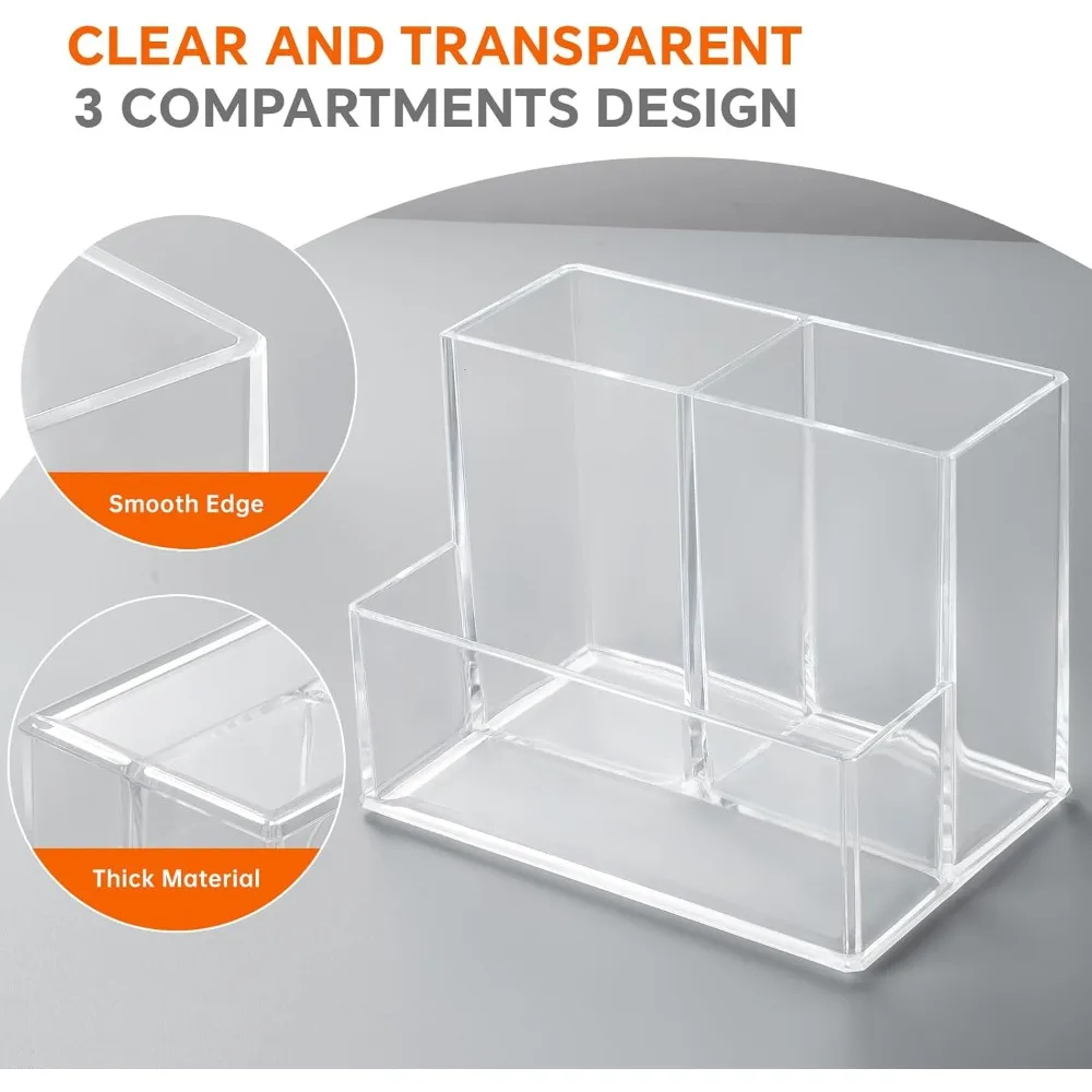 

Прозрачный акриловый настольный органайзер с 3 отделениями — держатель для ручек и маркеров для офиса, дома, класса, ванной комнаты