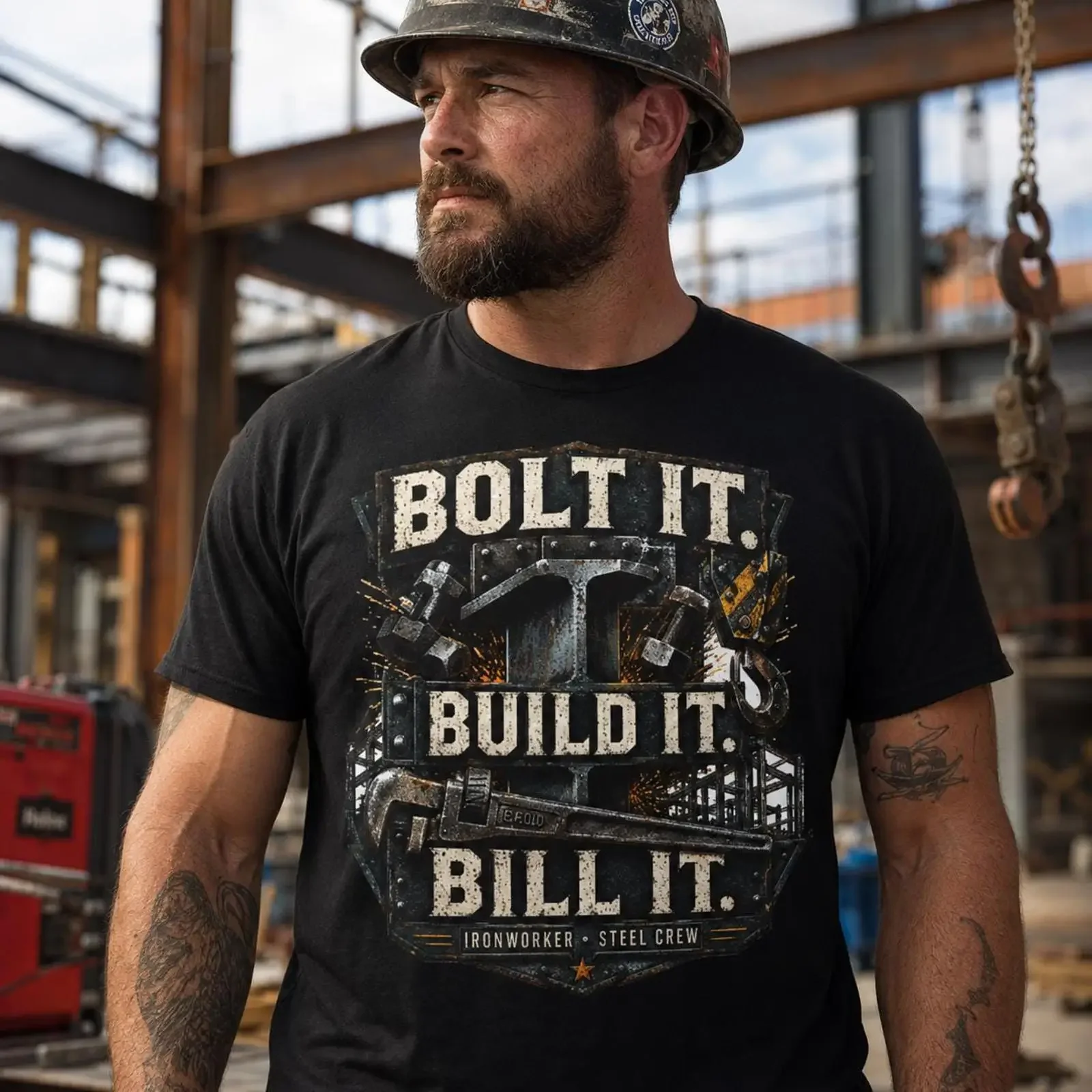 Ironworker T Shirt Bolt It Build Bill Steel Crew Construction Worker Blue Collar Tradesman vintage Washed Unisex Casual