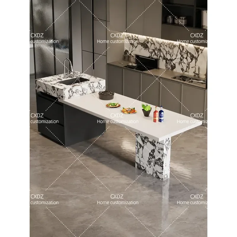 2026 New Rock Slab Island Dining Table Telescopic Integrated Modern Simple Design Supports Arbitrary Customization