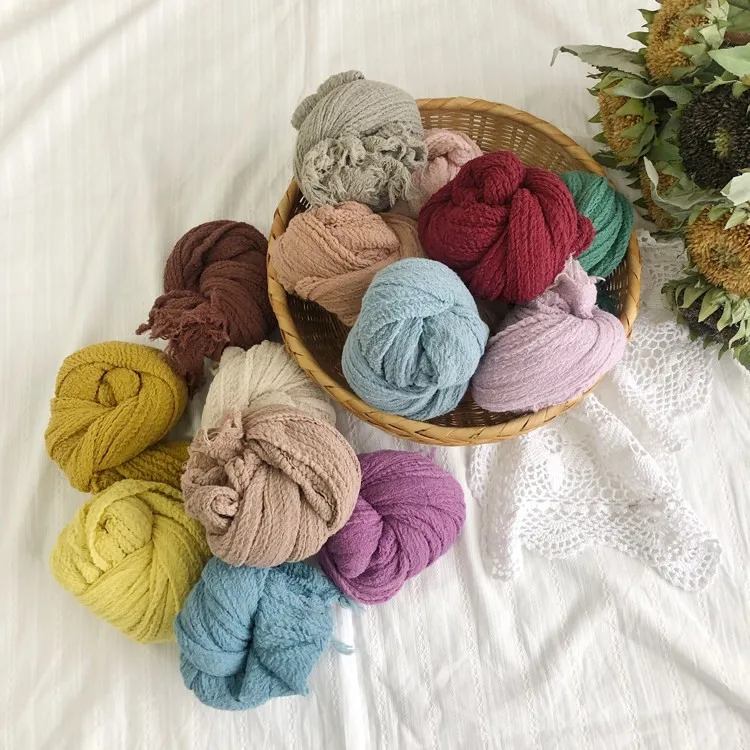 Seersucker Wrap Newborn Photography Props Soft Cotton Gauze Baby Swaddle Blanket Infant Studio Photo Basket Backdrop Accessories