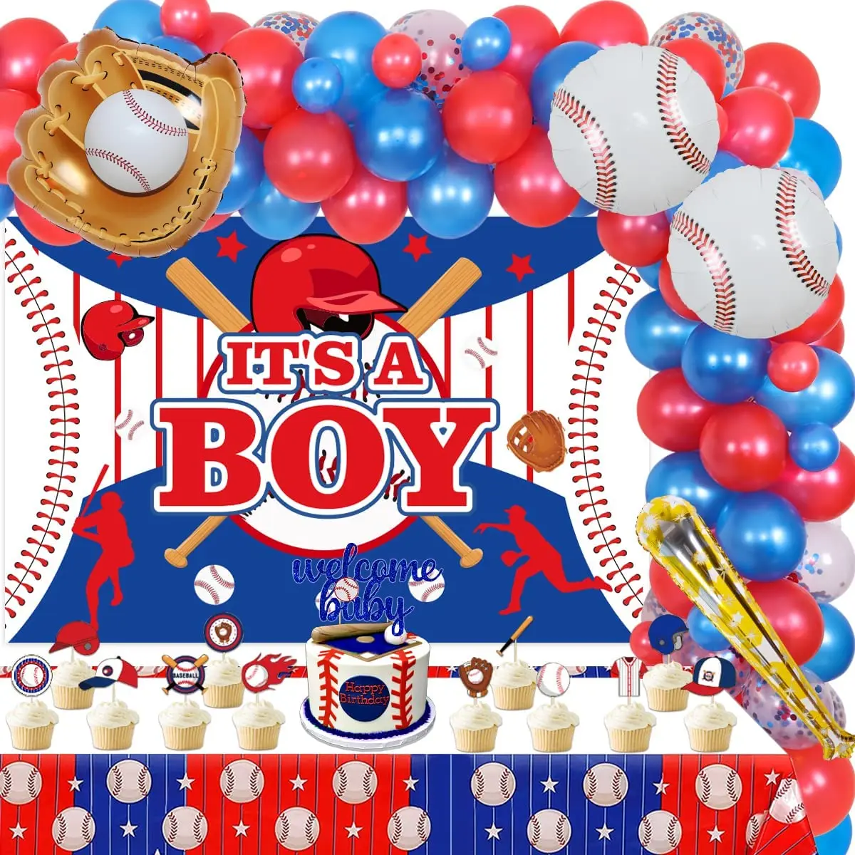 

Backdrop Balloon Arch Kit, Sports Theme, Welcome Baby Tablecloth, Party Supplies, Basketball, It's A Boy