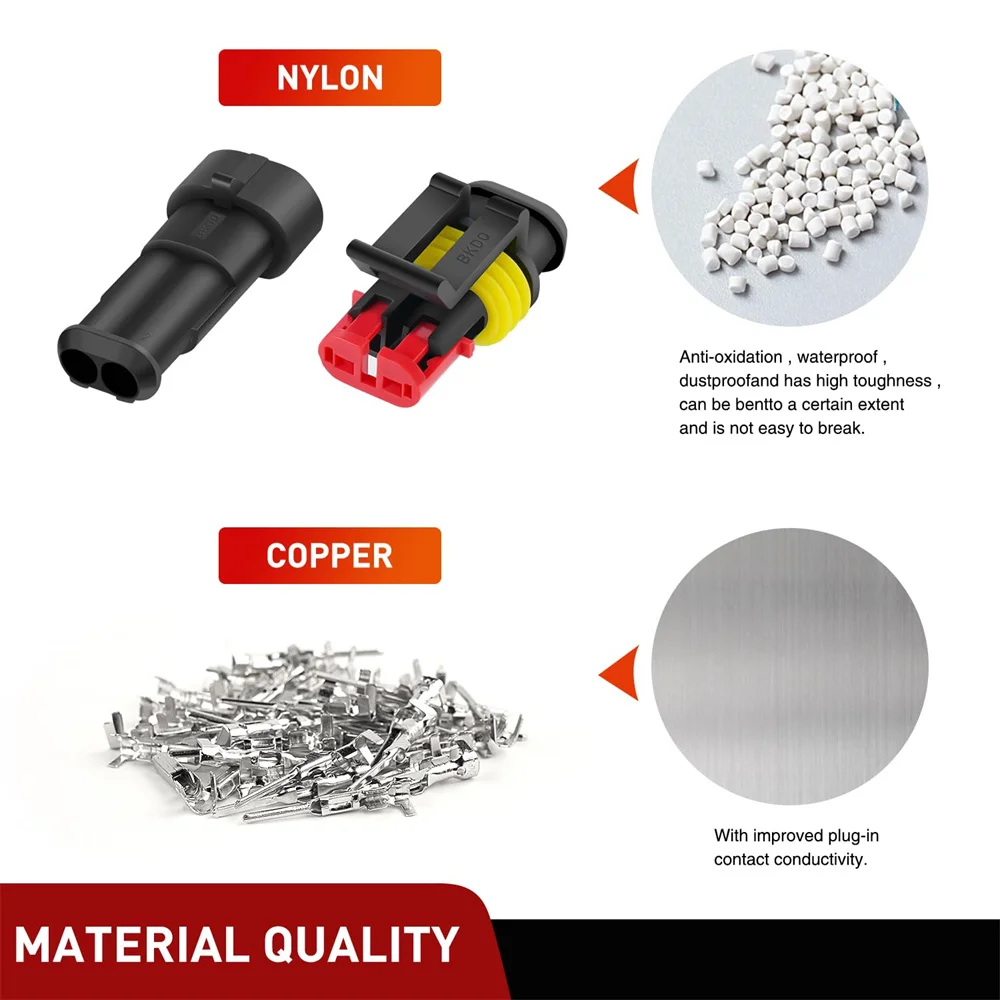 200PCS 2 Pin Electrical Connector ‎Plug Male Female Terminal Wire Waterproof Connectors 2 Way Automotive Connect Set for Car Boa