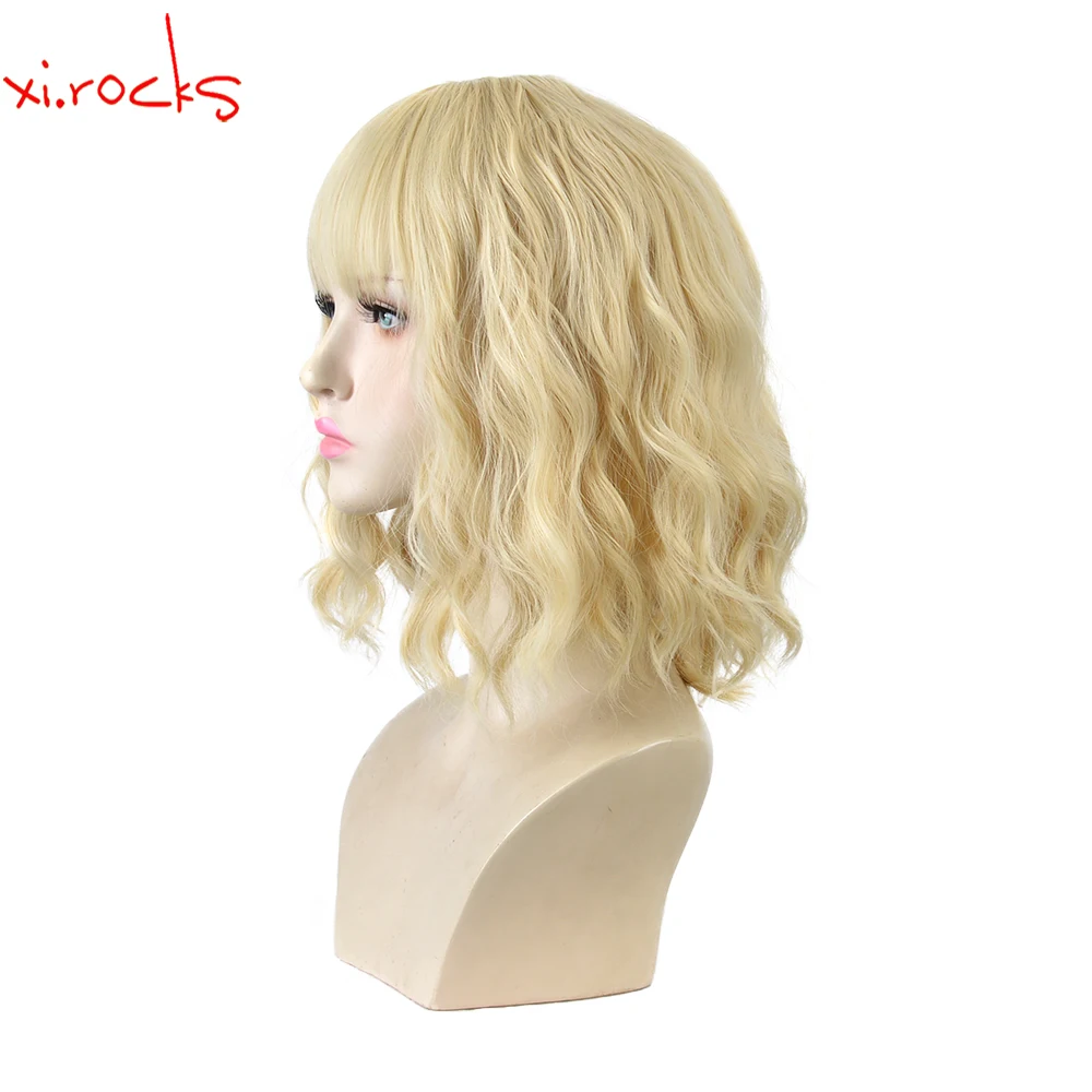 Xi.Rocks 3808E Short Curly Hair Wavy  Blonde  Female High Temperature Resistant Synthetic Fiber Wig Cosplay