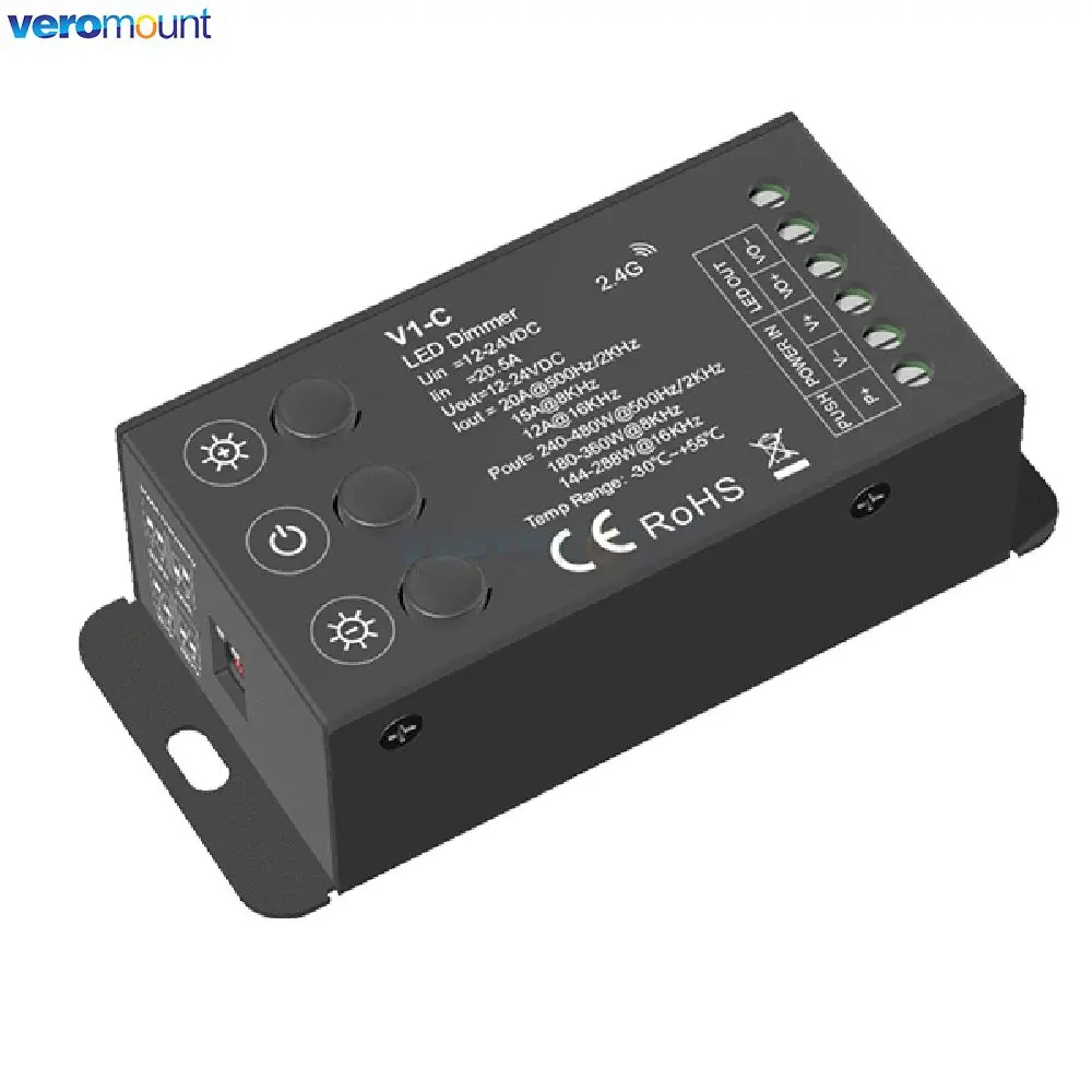 Skydance V1-C LED 조광기, PWM 주파수 조정 가능, 2.4G RF 터치 리모컨, 단색 LED 스트립 조명, 12V, 24V