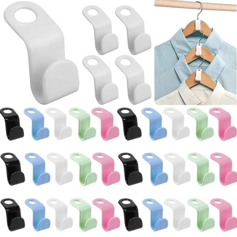 30/60 pçs mini cabide de roupas conector ganchos plástico em cascata organizador rack economia espaço para armário