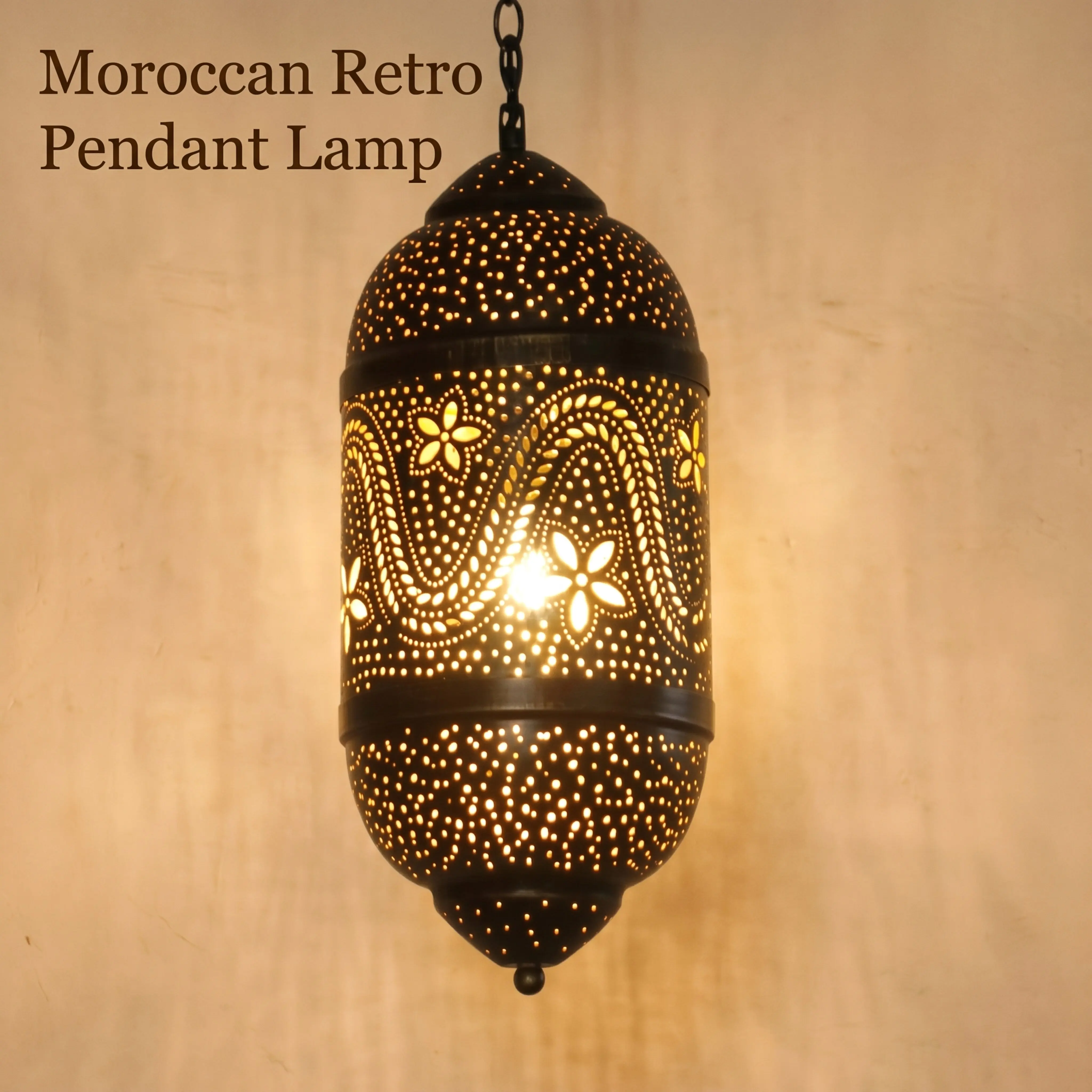 

Moroccan Wrought Iron Chandelier Vintage Laser Cut Hollow Retro Led Pendant Lamp for Hotel Cafe Bedroom Hallway Lobby Home Decor