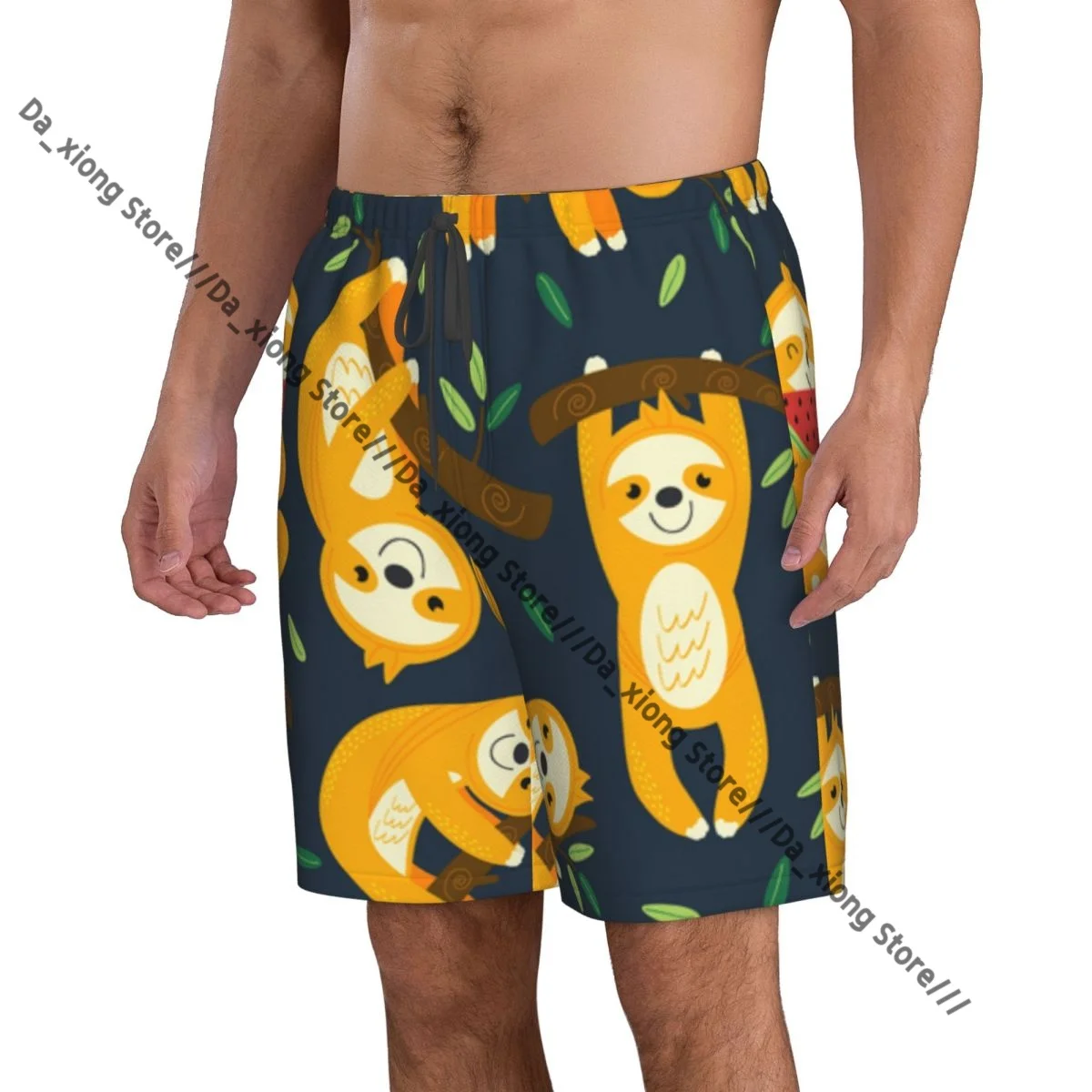 Men Beach Short Quick-drying Swimming Trunk Funny Sloths Illustration Swimwear Swimsuit Bathing Shorts