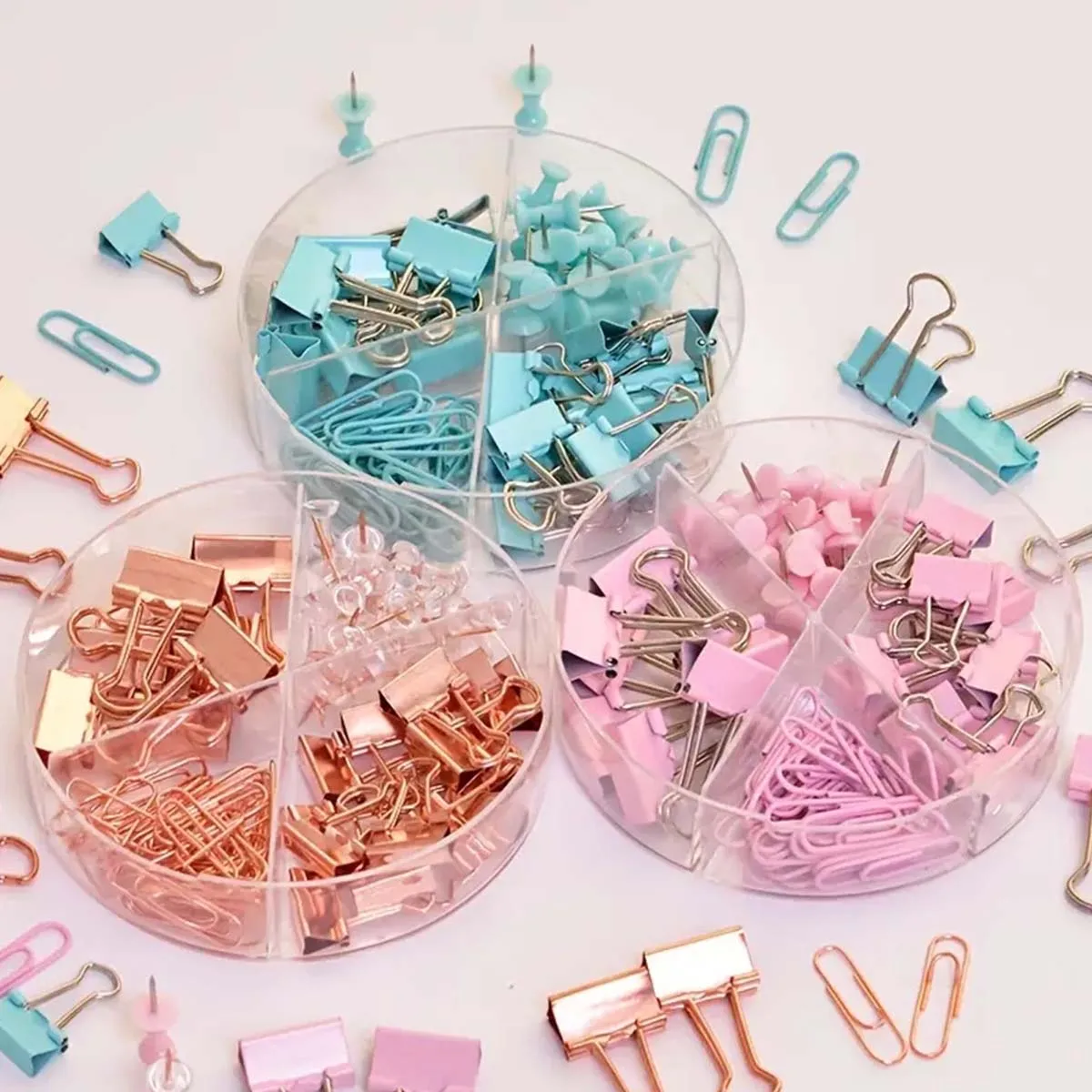 aper clip and binder set, metal binders in various sizes, cute desk office supplies, desk accessories