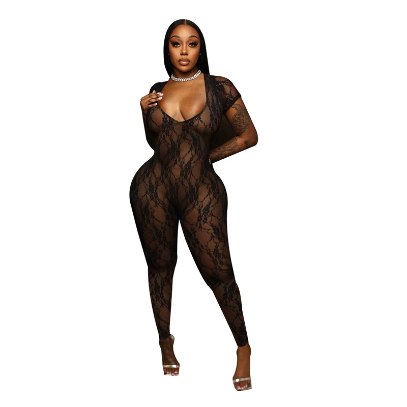 Jumpsuit Women Lace Patchwork One Piece Womens Overalls 2024 Summer Short Sleeve Backless Carnival Festival Baddie Outfit Club