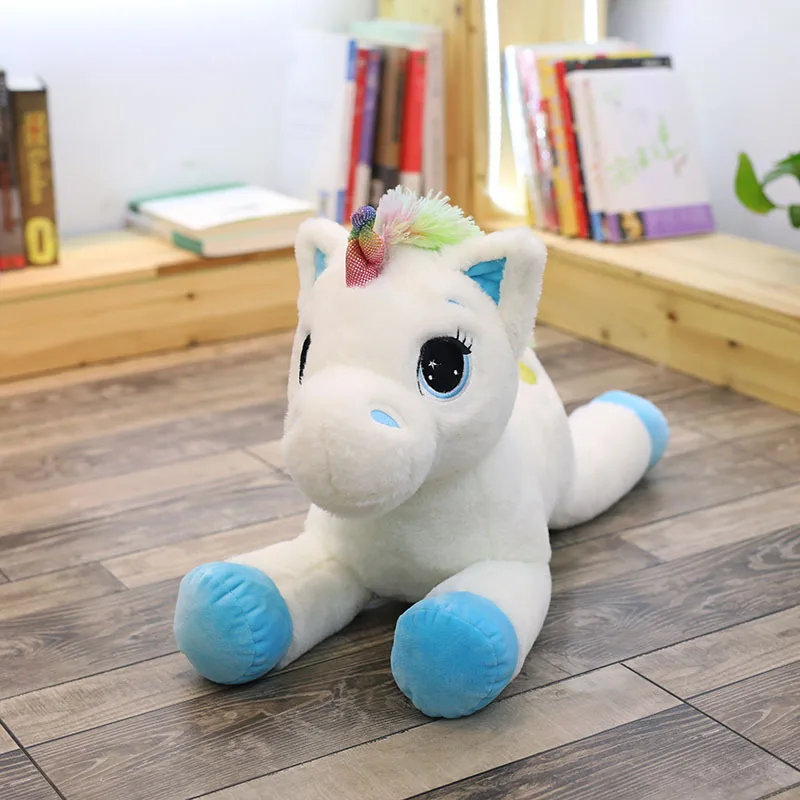 1pc 40cm/15.74in Lying Rainbow Unicorn Doll Lucky Star Little Pegasus Plush Toy Hug Rainbow Horse Birthday Gift