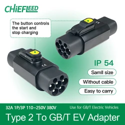 Chiefleed novo tipo 2 para gbt ev adaptador conversor de carga de carros caber adaptador padrão gbt 32a 7.2kw 22kw 200v ~ 450v com botão