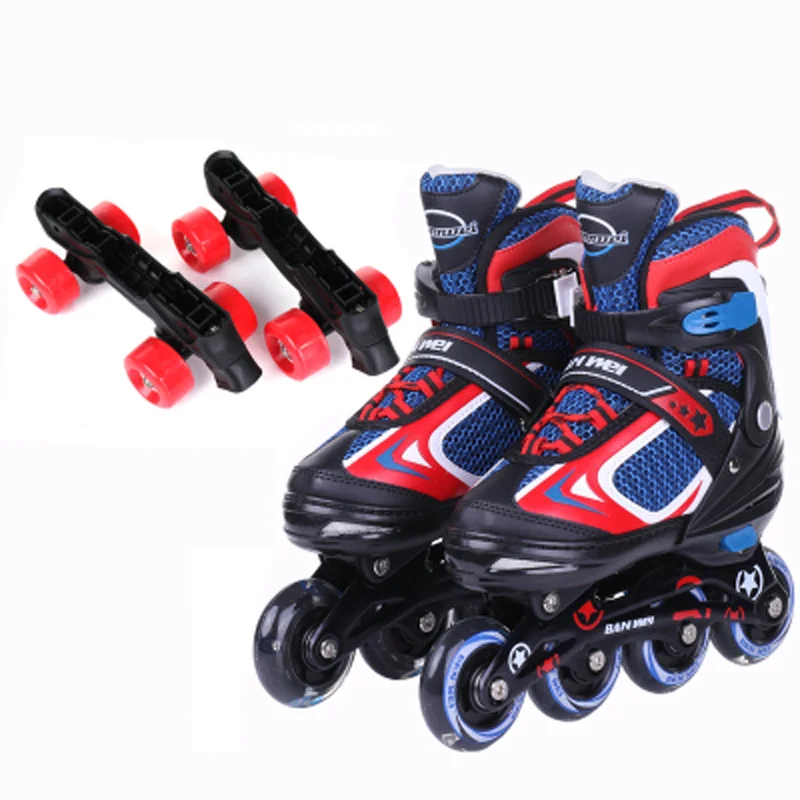Adjustable Inline Roller Skate Shoes Flashing Wheels Double Row 4-Wheel Skates 2 In 1 Professional For Adult Teenager Kids Gift