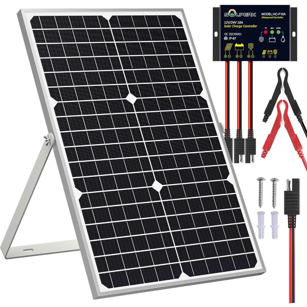 

30W 12V Solar Panel Kit with Waterproof Controller and Adjustable Mount Bracket for Solar Battery Trickle Charging