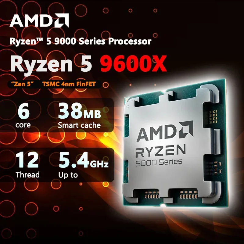 AMD New Ryzen 5 9600X Processor 5.4GHz 6-Core 12-Thread 38MB Game Cache 4NM TDP 65W Socket AM5 Gaming CPU Zen 5