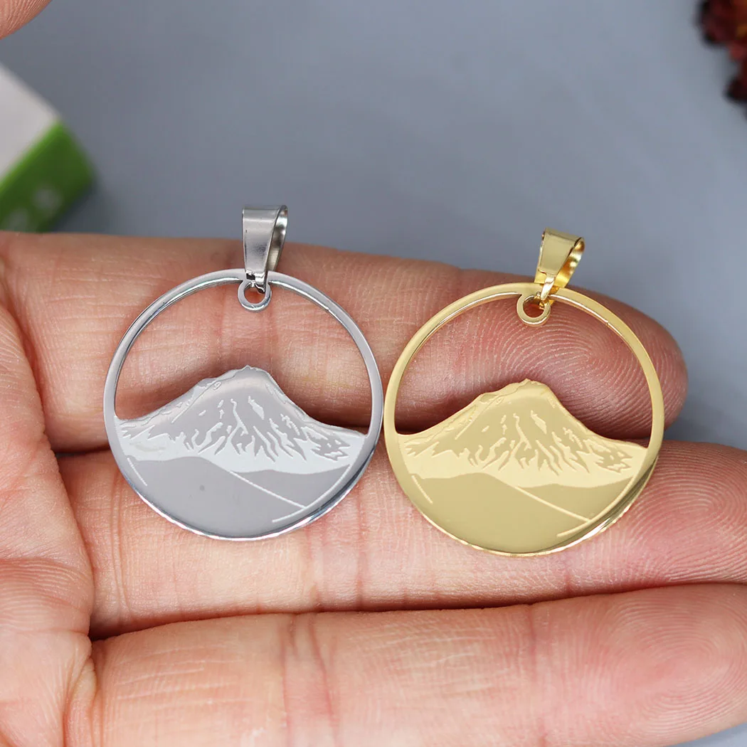 2Pcs/lot Handmade Mountain Hiking Ararat Pendant Charm For Necklace Bracelets Crafts Making Handmade Stainless Steel Charm