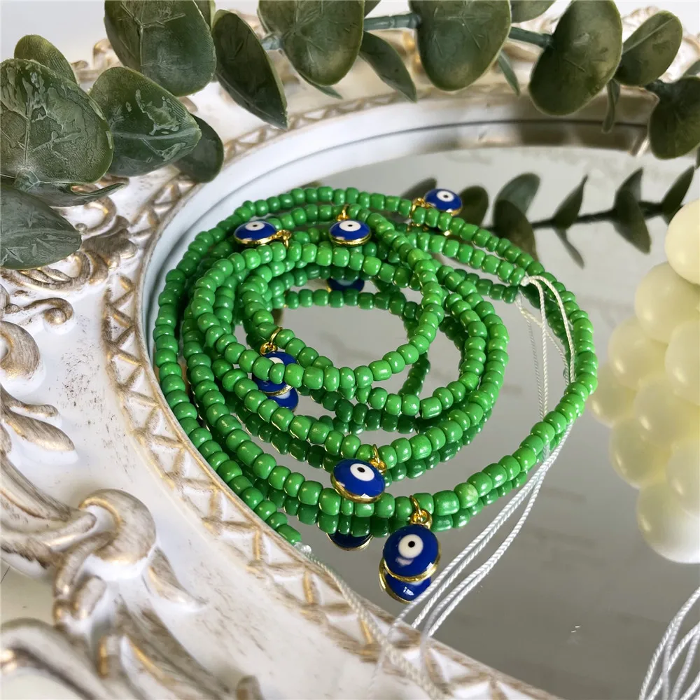 Boho Evil Eye Anhänger Perlen Taille Kette für Weibliche Plus Size Afrikanischen Nicht-Stretching Tie-auf Bauch Kette bikini Körper Schmuck 2022