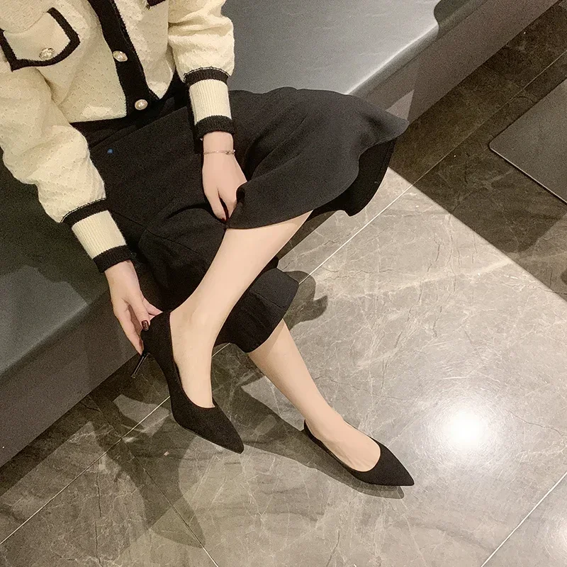 Women Pumps Pointed Toe 6-8-10cm Slip-On Thin Heels Patent Suede Party Wedding Office Lady Size 43 Woman High-Heeled Shoes