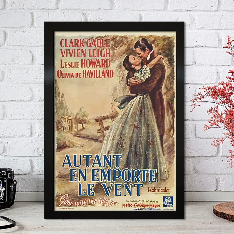 Classic Love Movie Gone With The Wind Clark Gable Vivien Leigh Retro Quality Canvas Painting Poster Room Art Home Wall Decor