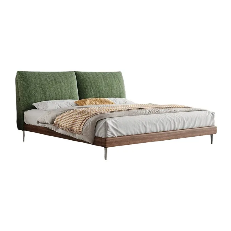 Home soft bed simple master bedroom walnut solid wood flush double bed
