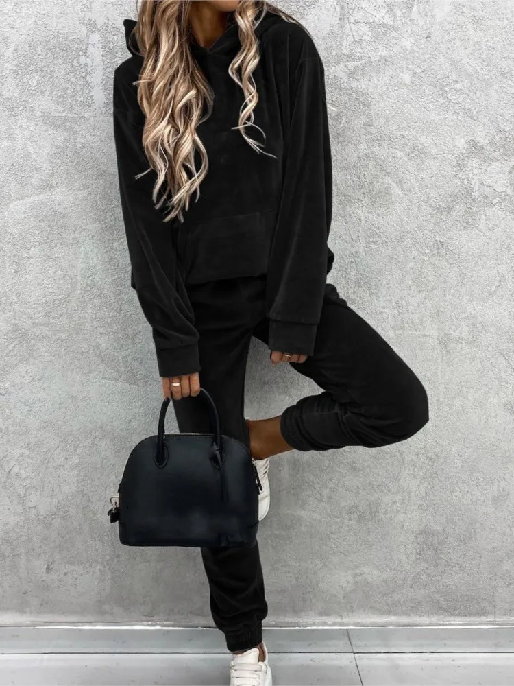 Conjunto informal con capucha para mujer, Tops con capucha de manga larga y pantalones de cintura alta, conjuntos de 2 piezas, ropa deportiva para mujer, novedad