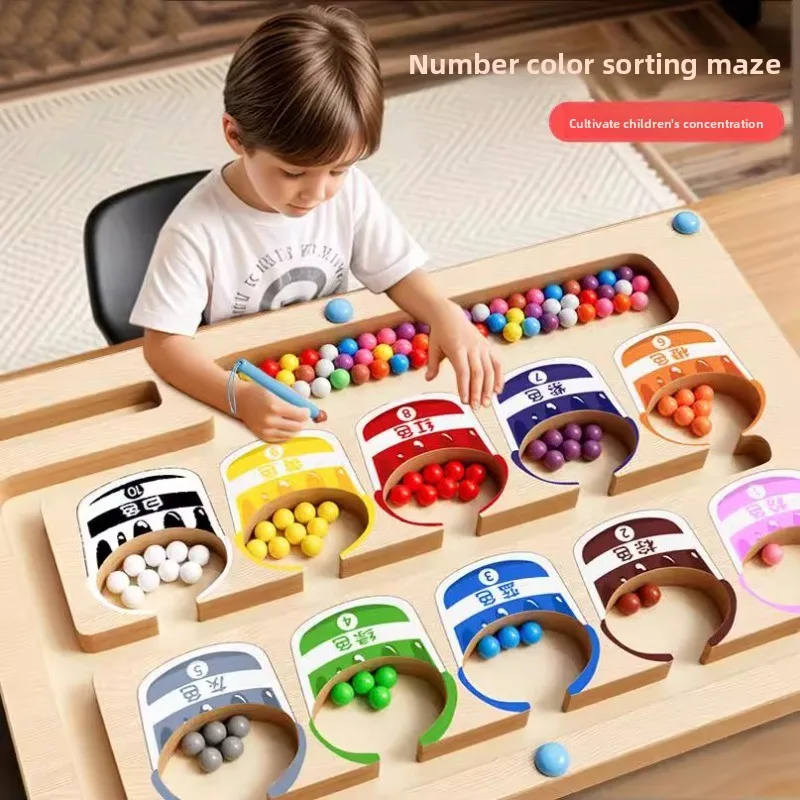 Jeux de tri de couleurs magnétiques Montessori, planche de labyrinthe, stylo, jeux de perles mobiles, contrôle en bois, jeu sensoriel, jouets éducatifs pour enfants