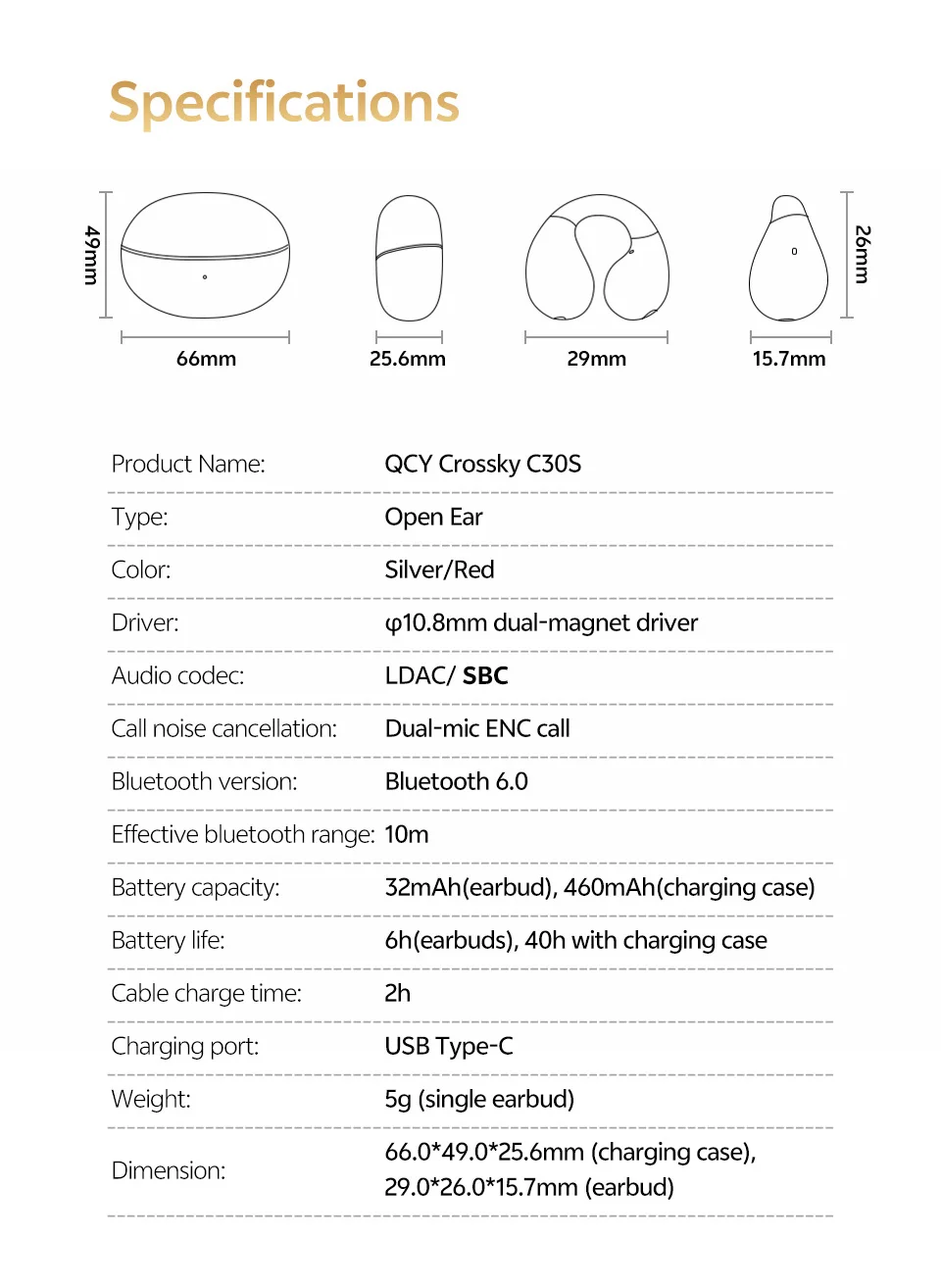 QCY Crossky C30S Clip-On Wireless-Kopfhörer Hi-Res LDAC-Kopfhörer Bluetooth 6.0 Dual-Magnet-Treiber-Headsets 40H Sport-Ohrhörer – Detail 16