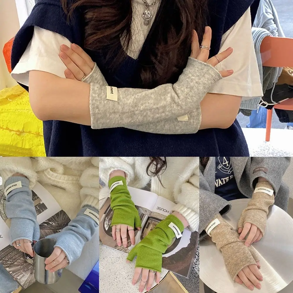 Cashmere Long Wrist Gloves Arm Warmers Fingerless Elbow Mittens False sleeve Pure Color Ankle Wrist Sleeves Girls Women