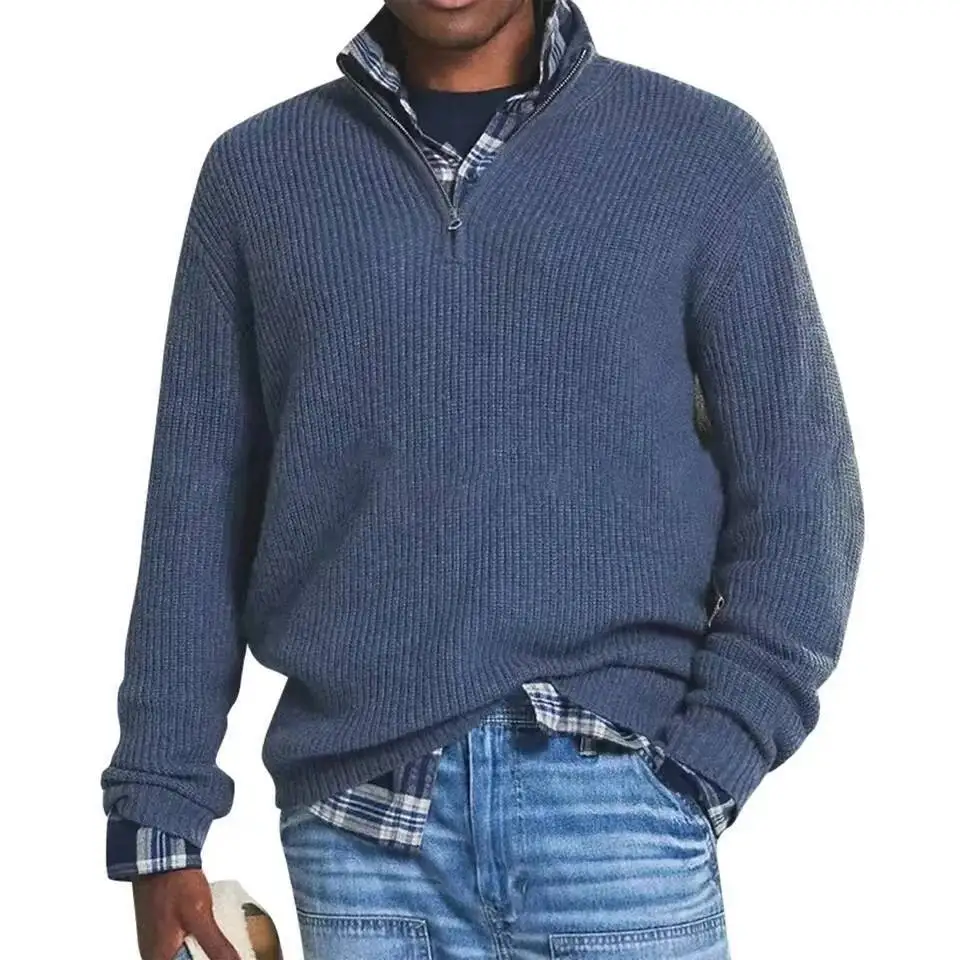 Autumn Winter Men Zipper Sweater Solid Half High Collar Sweatshirts Pullover Men's Knitted Loose Tees Shirt Oversized Tops S-5XL