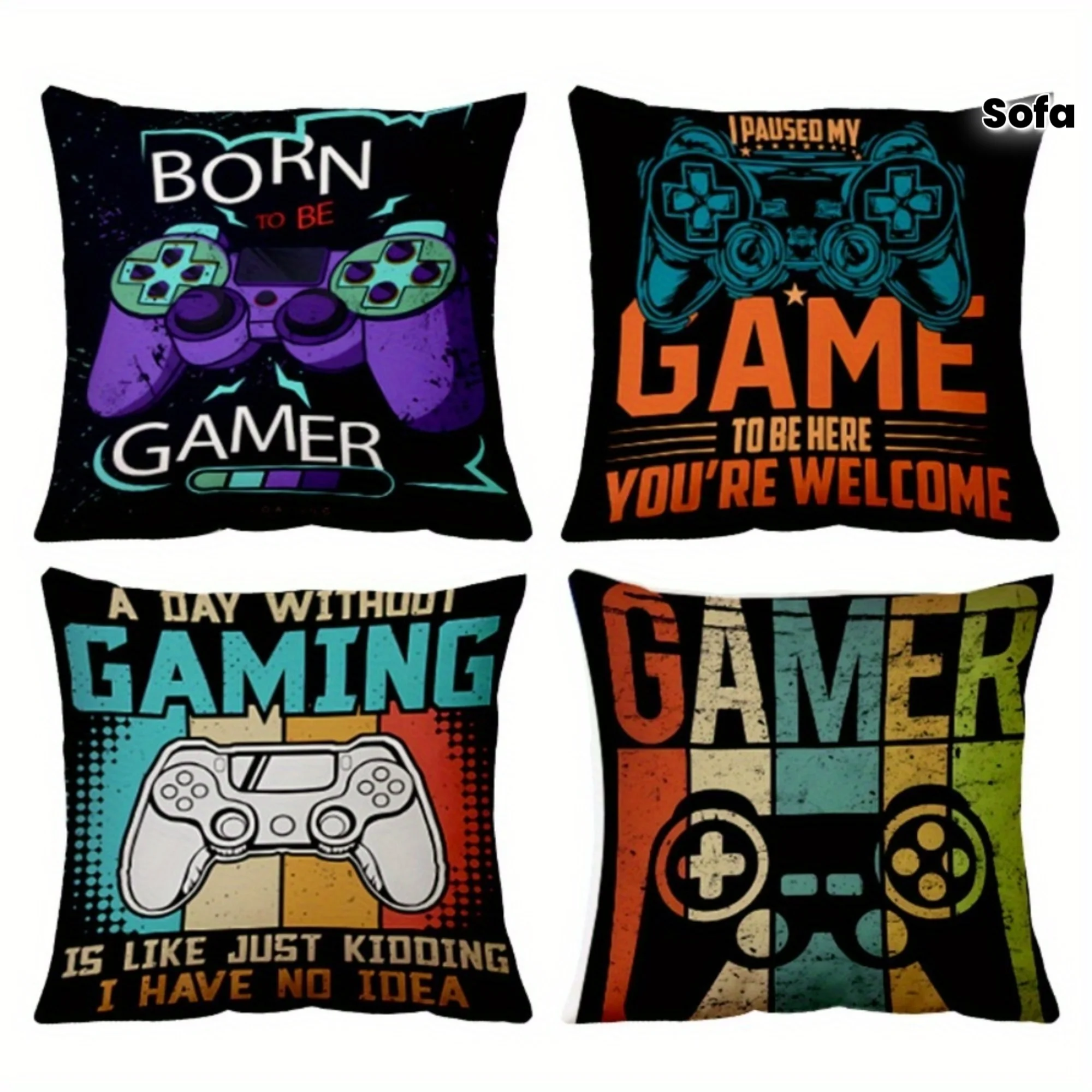 1PC 2D Flat Gamer Themed Throw Pillow Covers Retro Game Controller Cushion Cases for Gaming Room Bedroom Sofa Decor