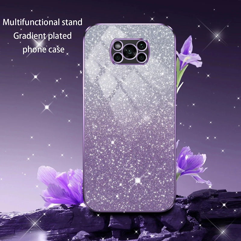 Poko x3 X3pro Luxury Gradient Glitter Plating Case For Xiaomi Mi Poco X3 X5 Pro NFC GT X3pro X5 M4 M3 M2 Pro 4g 5g Cover Pokox3