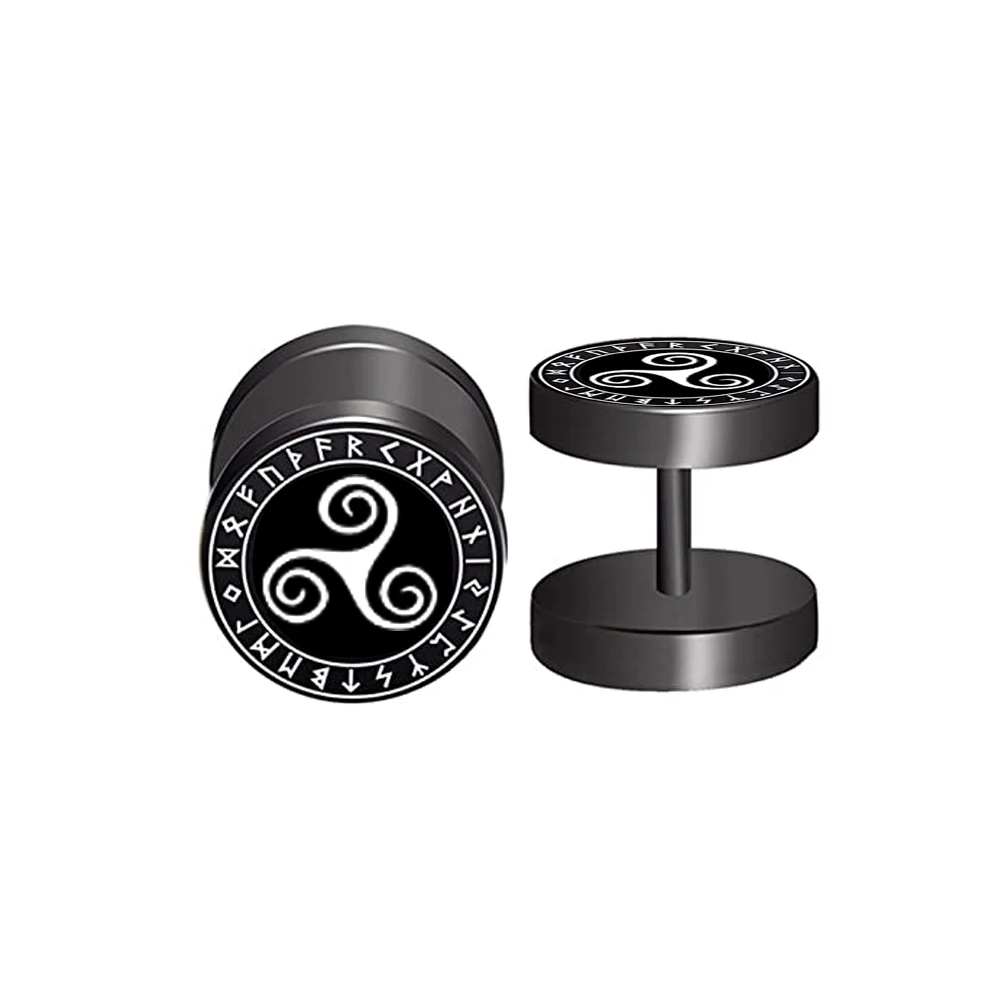 Gothic Norse Viking Runes Stud Earrings for Men Boys Rock Punk Stainless Steel Valknut Wolf Head Compass Celtic Knot Earrings