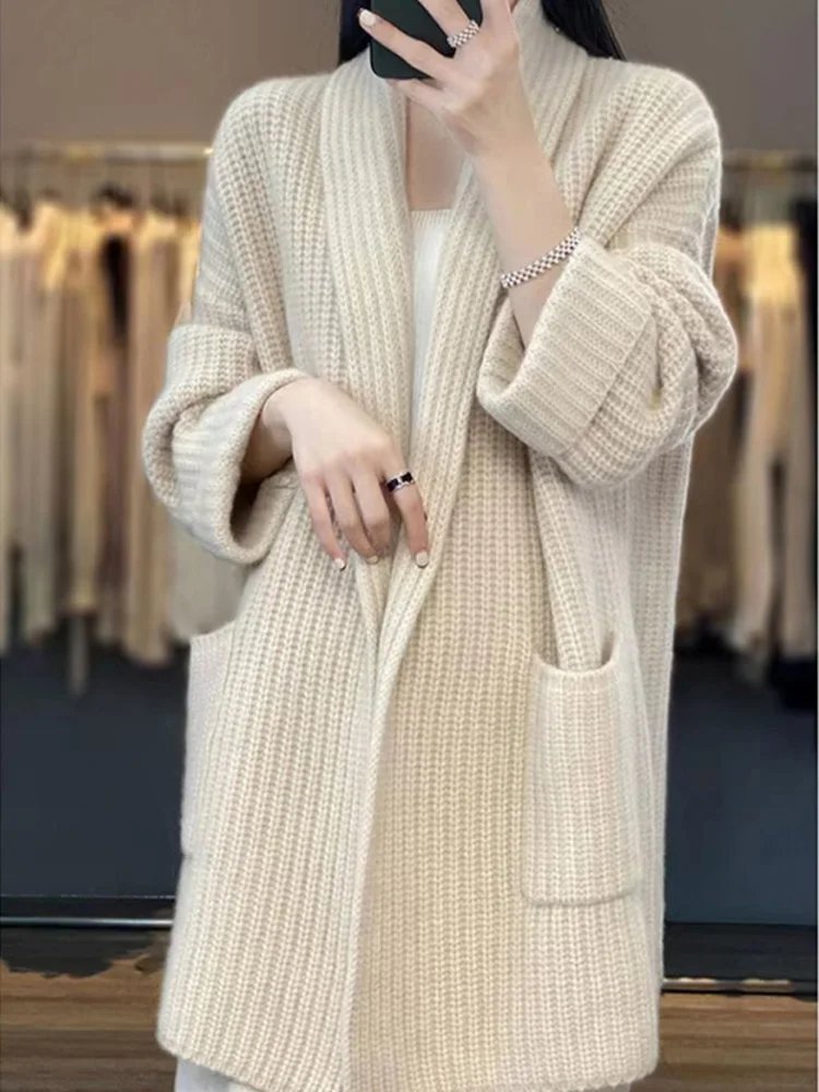 New Fashion Knitted Long Sweater Coat Autumn Winter Long Sleeve Knitted Cardigan Sweater Women Casual Loose Warm Clothes