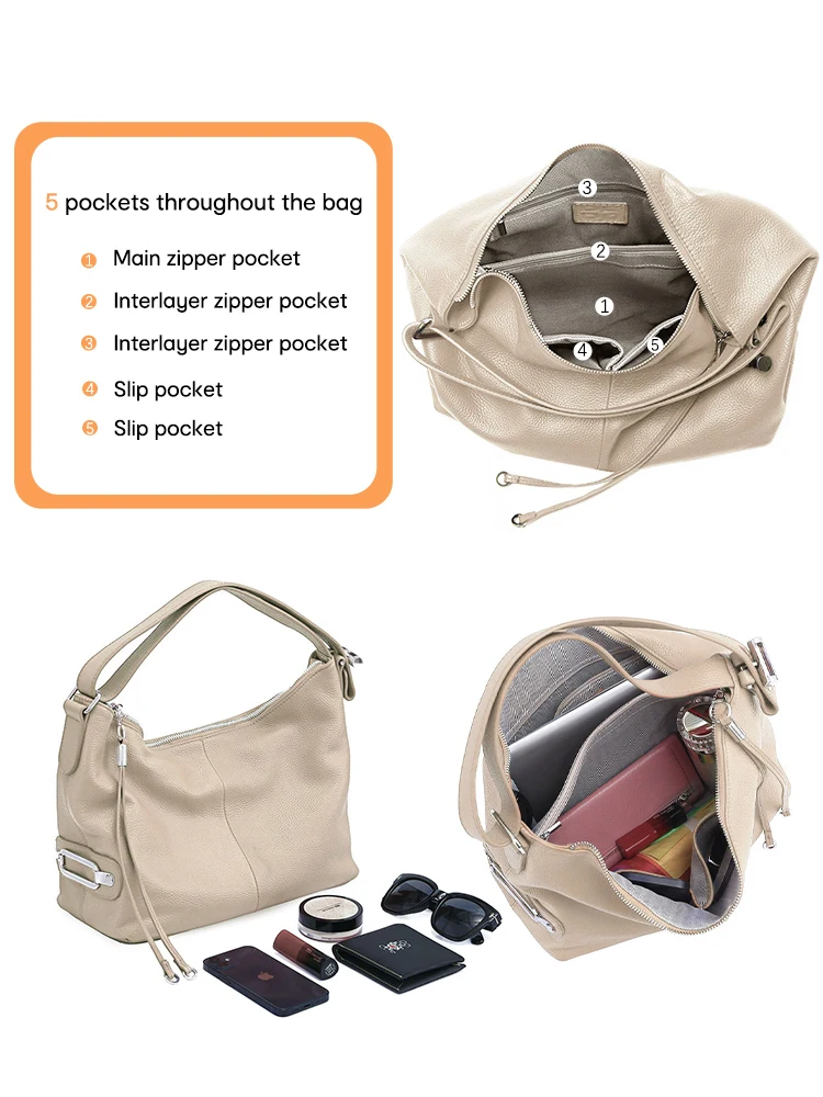 Zency 100% Genuine Leather OL Style Women Tote Bag Fashion Lady Shoulder Bags Classic Handbag Satchel Crossbody Messenger Purse