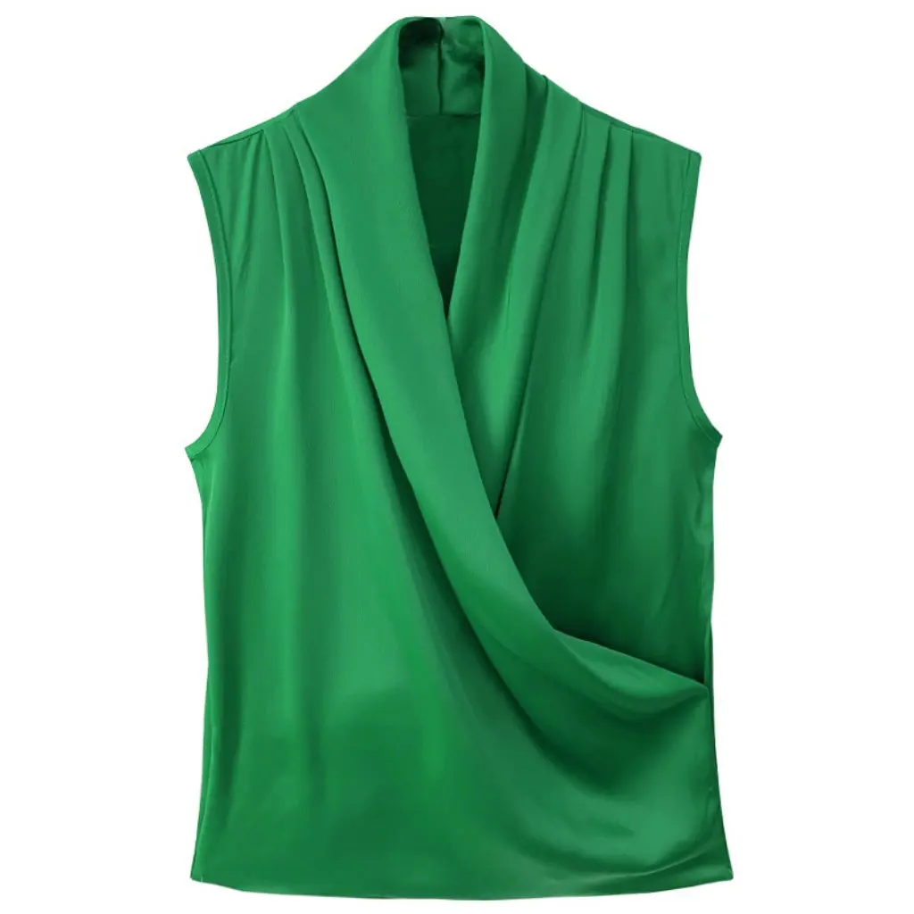 

Летняя майка без рукавов с v-образным вырезом, женский атласный топ, элегантная сексуальная маленькая рубашка в западном стиле для повседневных мероприятий