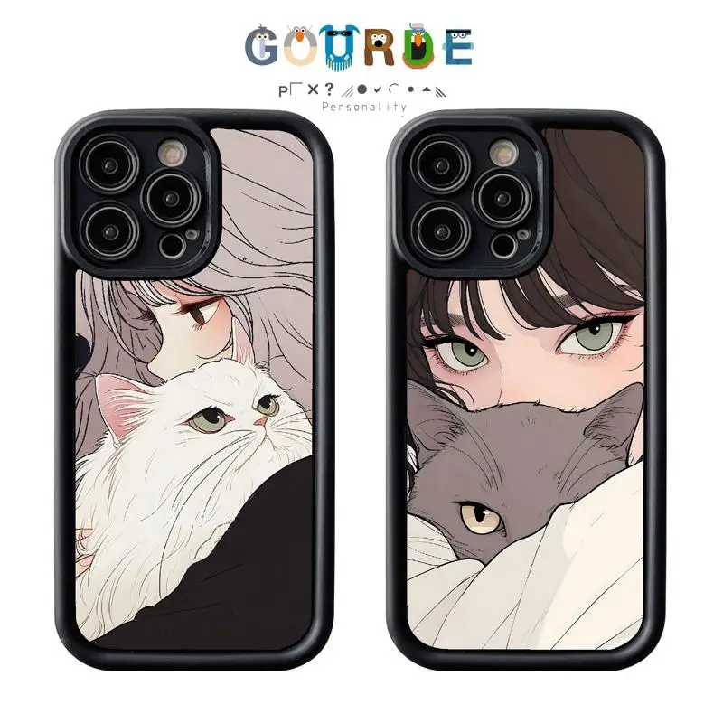 

Gourde Cat Girl Cartoon patterns Phone Case for Iphone 16 15 14 12 13 11 Pro Max IP 7 8 Plus Iphon X XS XR Xs Max