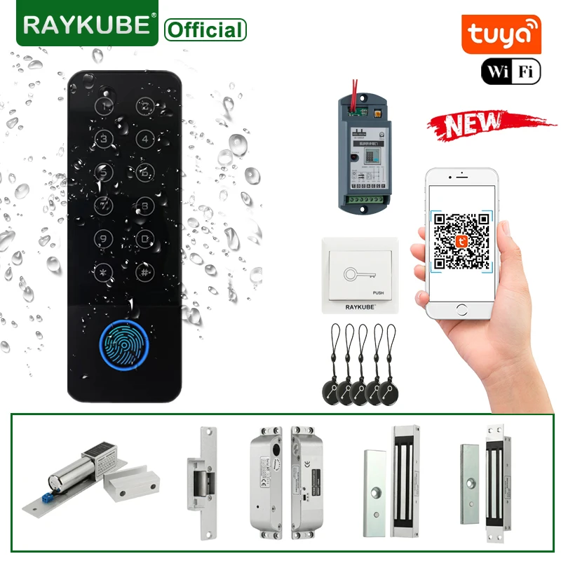 RAYKUBE IP66 Waterproof Access Control System Kit Fingerprint lock Wifi Tuya App Control Smart Door Lock Electric Magnetic Locks