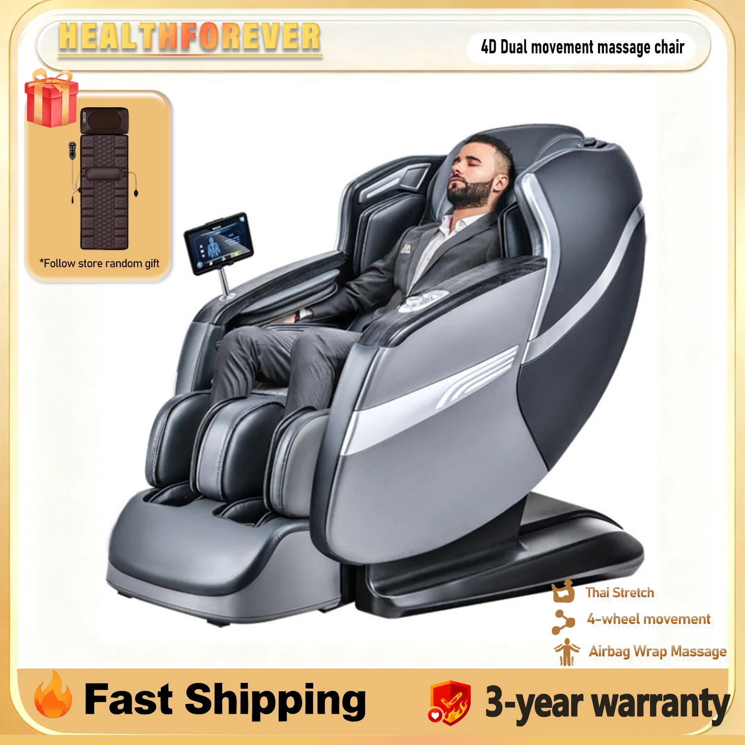 

Двухъядерное массажное кресло с нулевой гравитацией, тайское растягивание и искусственный голос, шиацу, разминание, подогрев всего тела, подушка безопасности, домашнее кресло, массаж ча