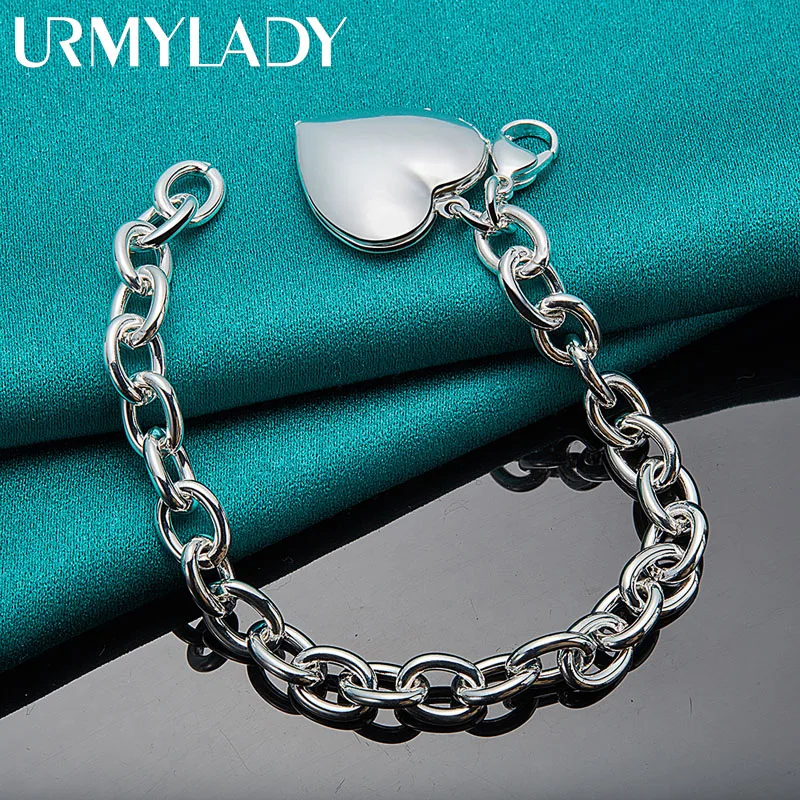 URMYLADY 925 Sterling Silver Heart Photo Frame Pendant Bracelet For Women Wedding Party Fashion Jewelry