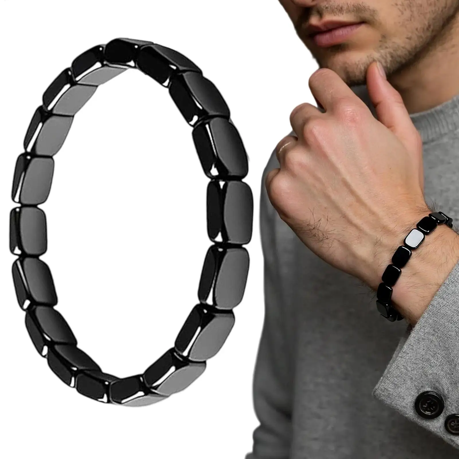 HematiteBracelet For Men Reclaim Your Edge Confidence Natural HematiteStone Beaded Stretch Healing Bracelets Gift Jewelry